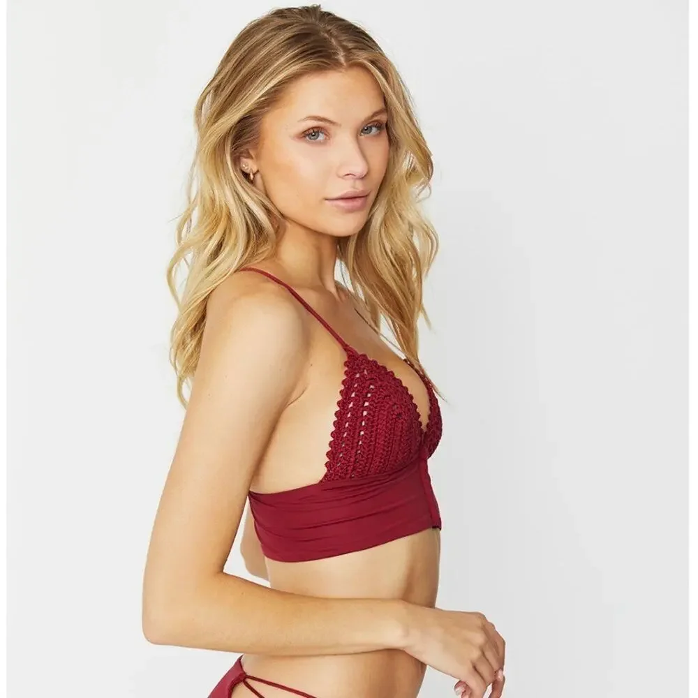 Frankies Bikinis Ayla Crochet Bikini Top - Racerback - Merlot - Small - NWT